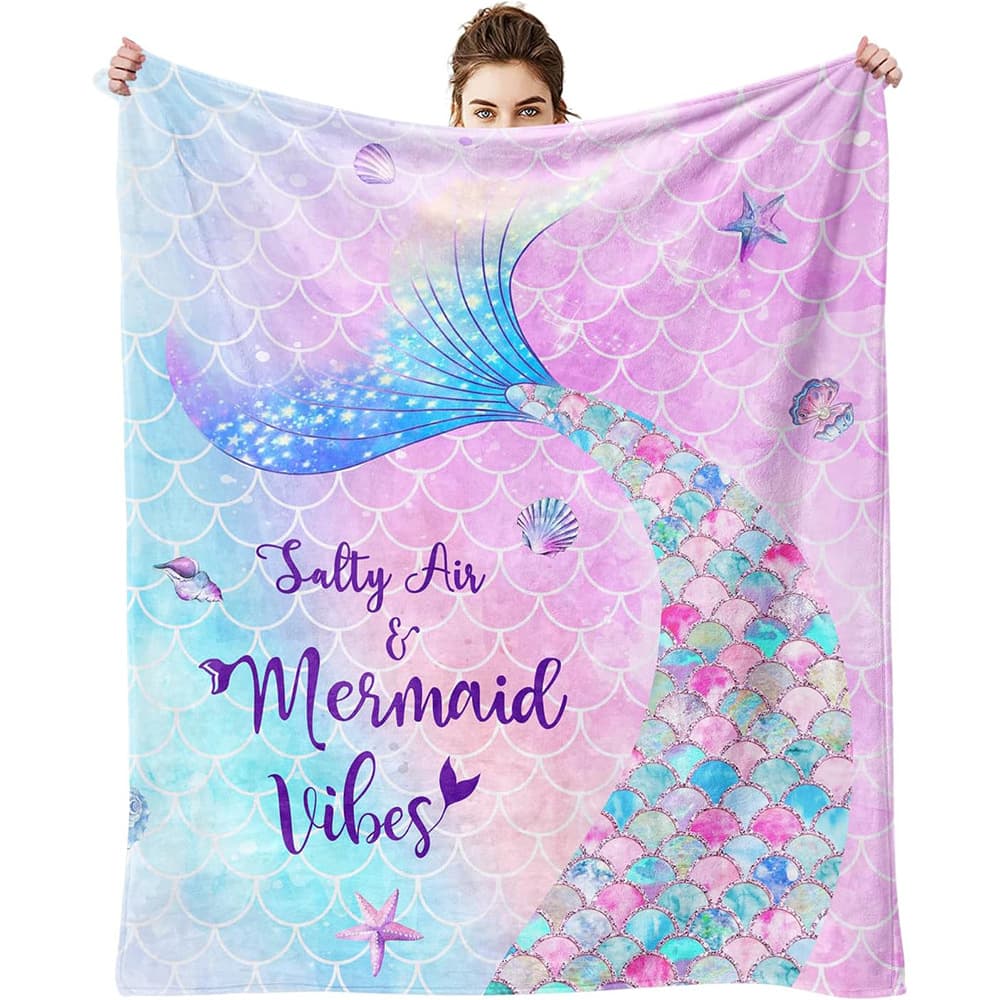 Amazon Hot Selling Wholesale Mermaid Tail Pattern Gift Flannel Colorful Mermaid Scale Blanket