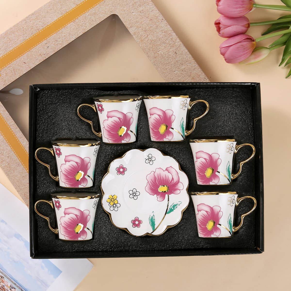 European flower series rose coffee cup and saucer red tea cup dinner plate deep plate flat plate light luxury high-end gift gift box