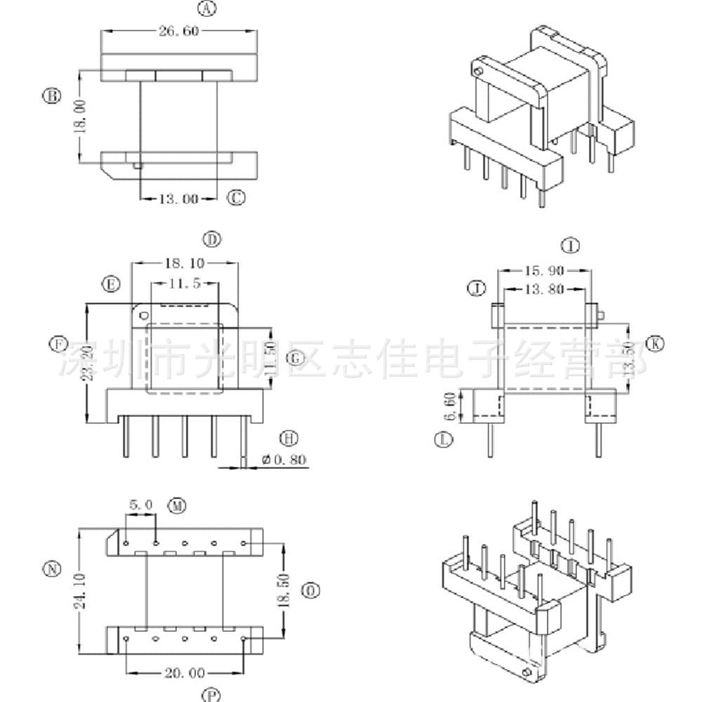 EE30-11 Wide Horizontal 5+5 Pin Transformer Bobbin EI30 Communication Power Bobbin G3010
