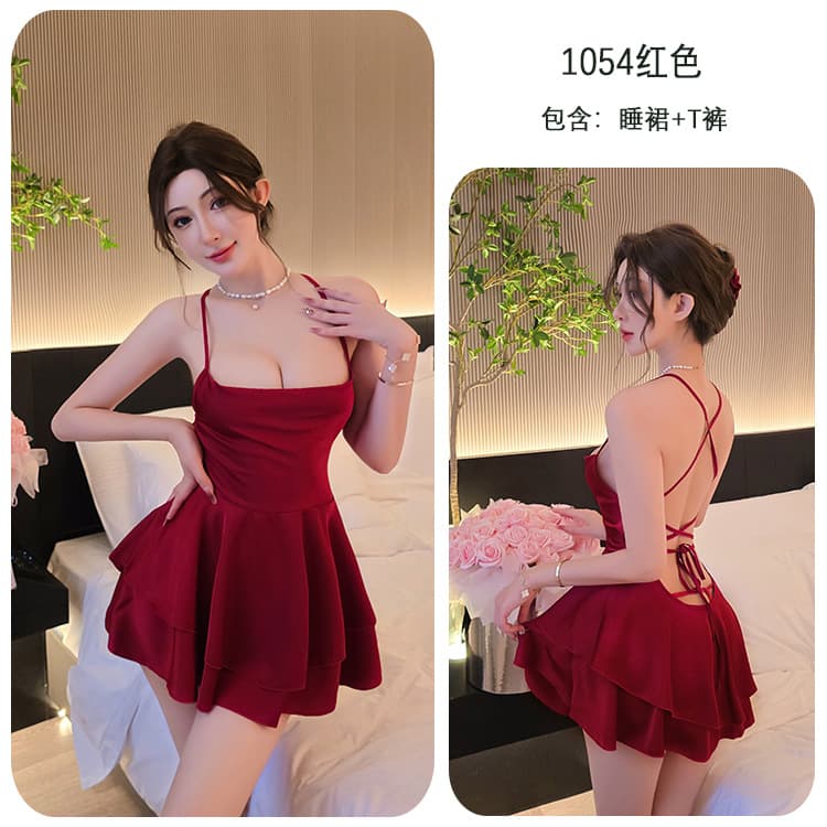Long Night Sexy Lingerie Purple Camisole Sleep Dress for Women Pure Desire Style Tie-up Uniform Temptation Pajamas 1054