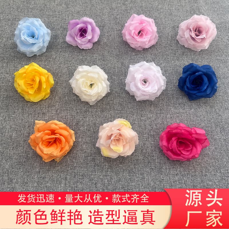 Artificial Flower 8cm Rose Head Hairpin Flower Arrangement Photography Props Crafts Garland Decoration Artificial Flower Manufacturer Ready Stock