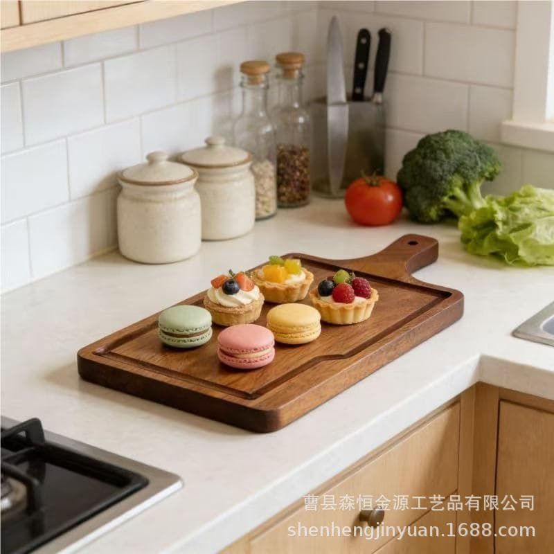 Steak Cooked Food Cutting Board with Handle Solid Wood Pizza Beef Board Tableware Western Food Platter Double-sided Usable Tray
