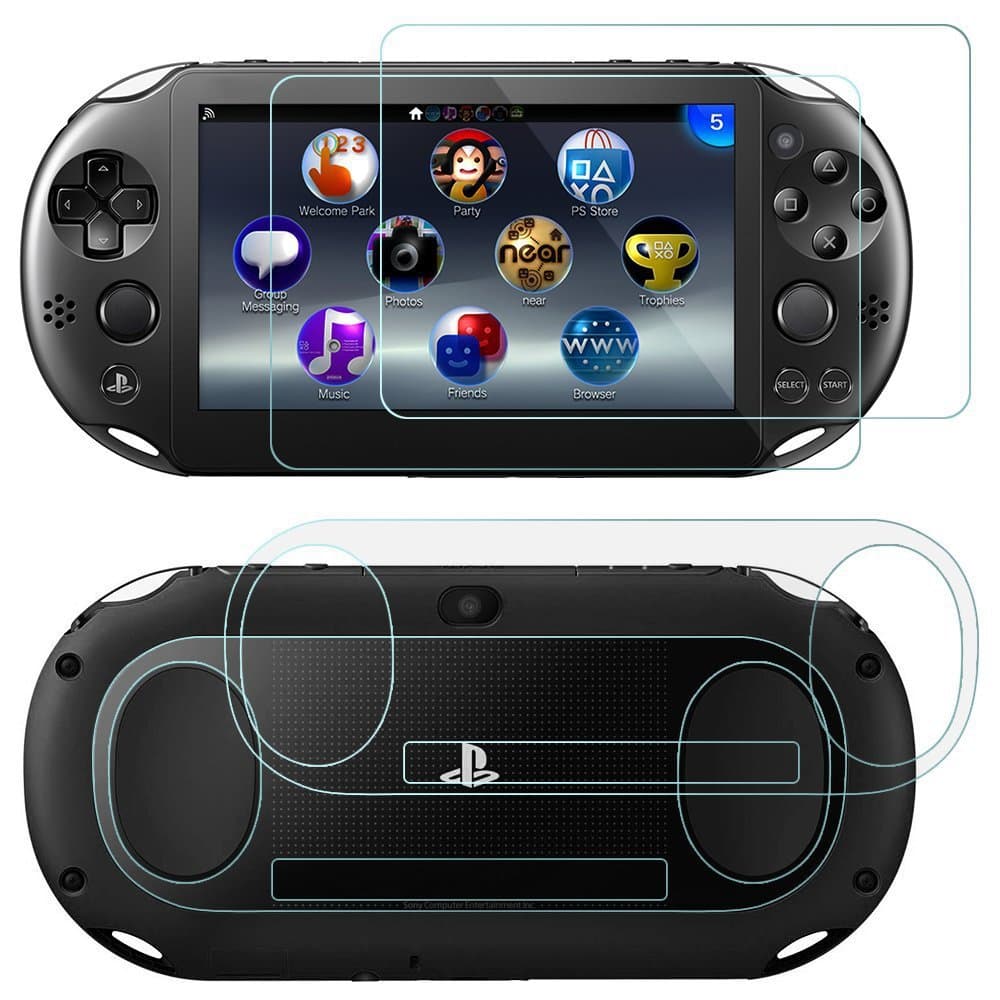 Tempered glass screen protector for Sony PS Vita 1000 game console.