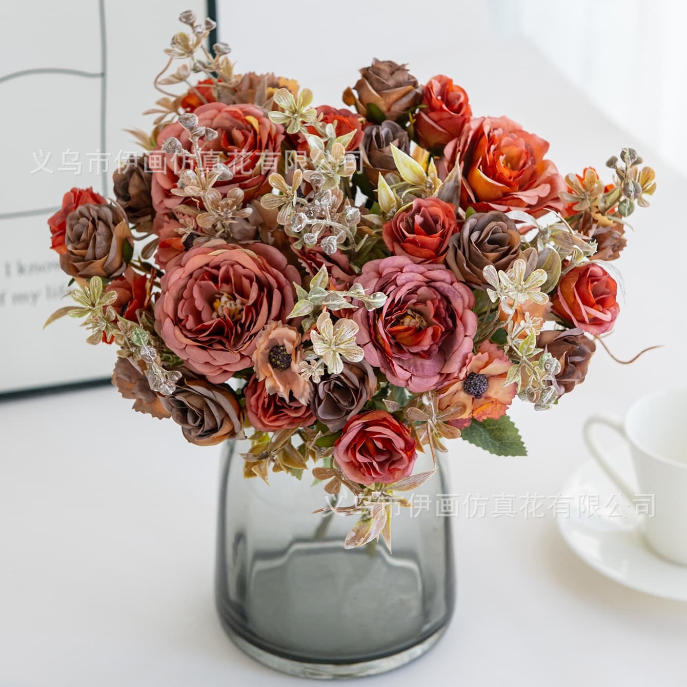 Simulated bouquet 5-head Victorian peony bouquet wedding bouquet living room bedroom decorations manufacturer wholesale