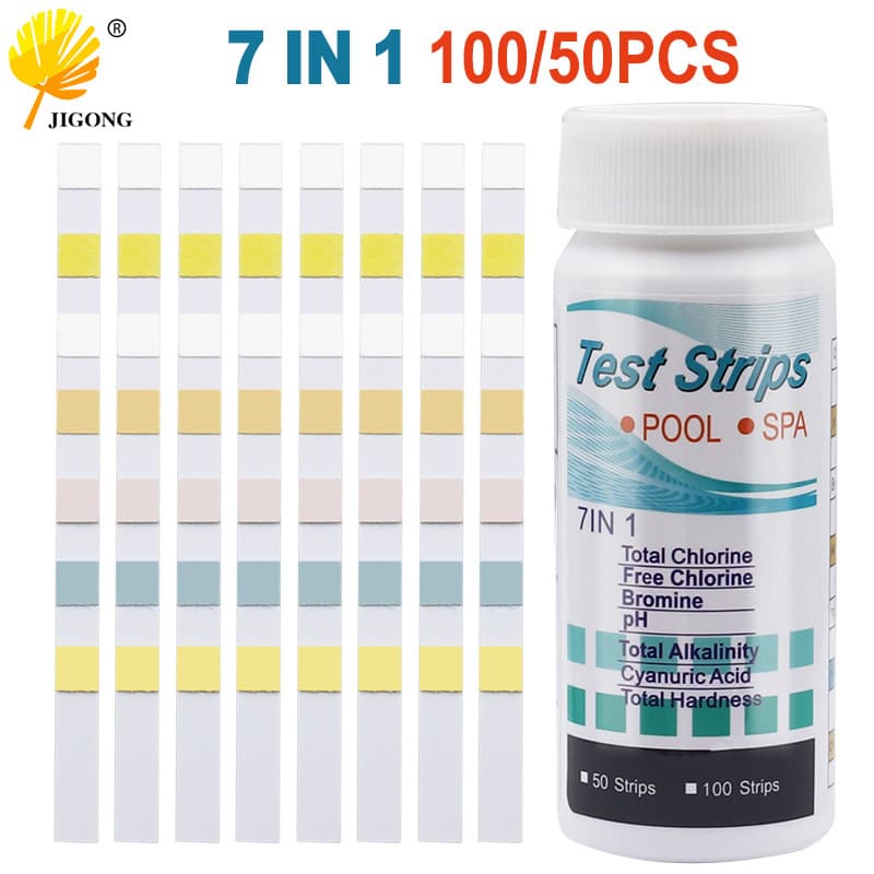 7-in-1 Swimming Pool Test Strips, pH Test Strips, Water Quality Detection Strips, Residual Chlorine pH Water Quality Test Strips, Wholesale