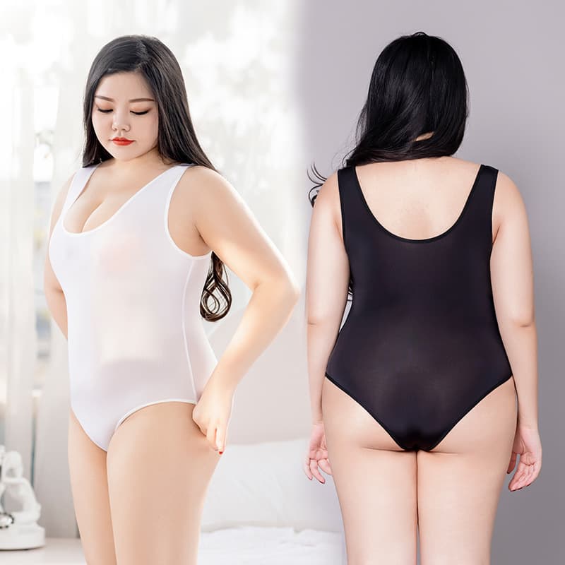 Sexy Crotchless Easy-Off Plus Size High-Slit Bodysuit Lingerie Women's Base Layer Japanese School Swimsuit Semi-Sheer Swimwear