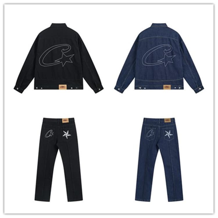 Overseas American Street Devil Island Casual Set High Street Men Women Couple Trendy Denim Jacket Coat Casual Jeans