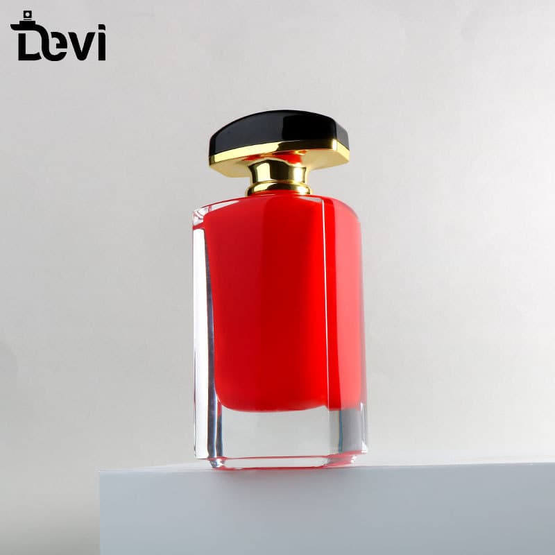 100ML Red Perfume Bottle Thick Bottom Inner Spray Glass Refillable Bottle with Press Pump and Cap Empty
