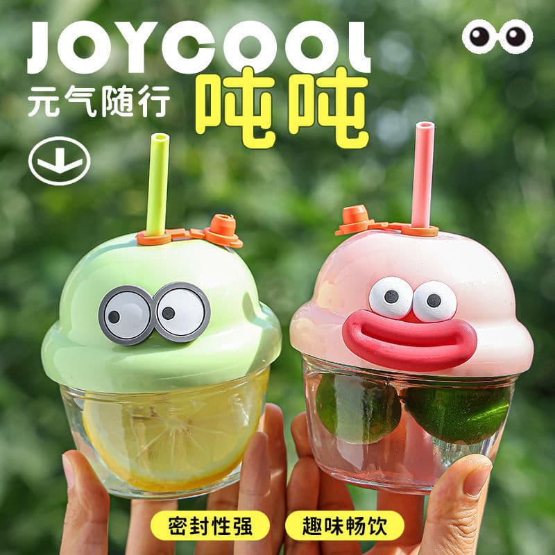 New Dundun Cup Mini Glass Cute Cartoon Kids Water Cup Summer Milk Coffee Beverage Straw Cup
