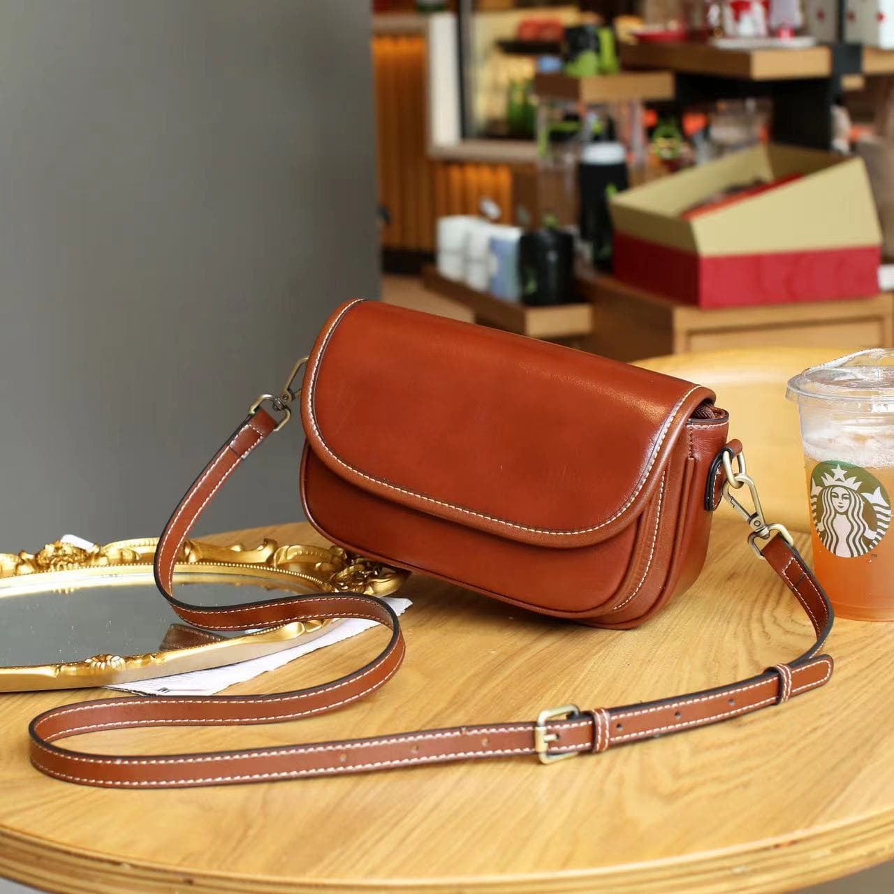 2023 Four-Season Trendy Versatile Top-Layer Cowhide Messenger Bag Vintage Vegetable-Tanned Shoulder Crossbody Bag