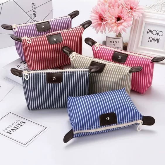 Korean Style Striped Dumpling Cosmetic Bag Dumpling Bag Folding Cosmetic Toiletry Bag Bath Bag Travel Bag