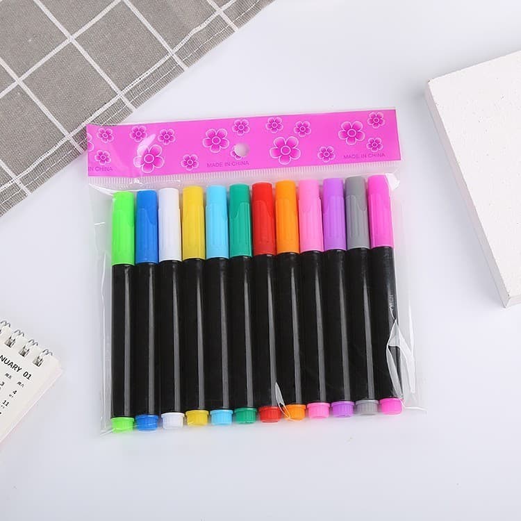 Dust-Free Water-Soluble Chalk Liquid Light Panel Marker, LED Fluorescent Board White Large Size 12 Colors, Erasable Blackboard Pen