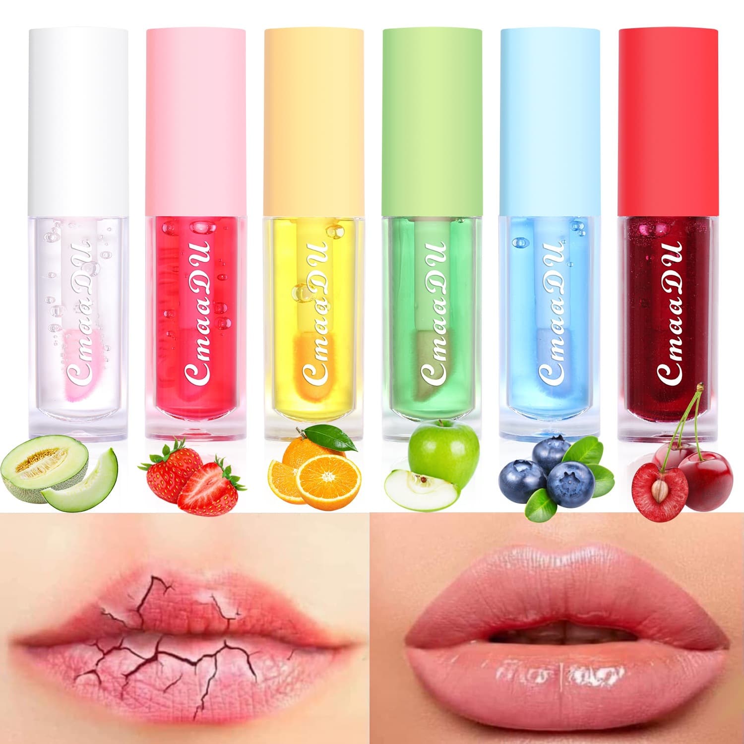 Cross-border cosmetics CmaaDu 6-color fruit-flavored warm-changing lip glaze moisturizing fruit lip gloss lip balm fruit-flavored