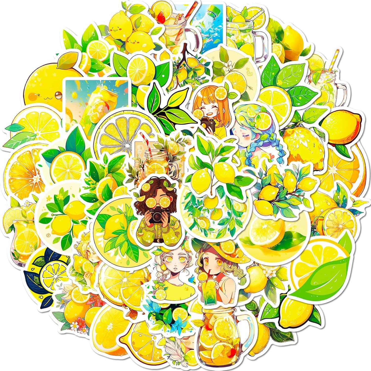 Cute Lemon Sticker Pack Cartoon Lemon Theme Waterproof Vinyl Decals for Water Bottles Scrapbooks Journals
