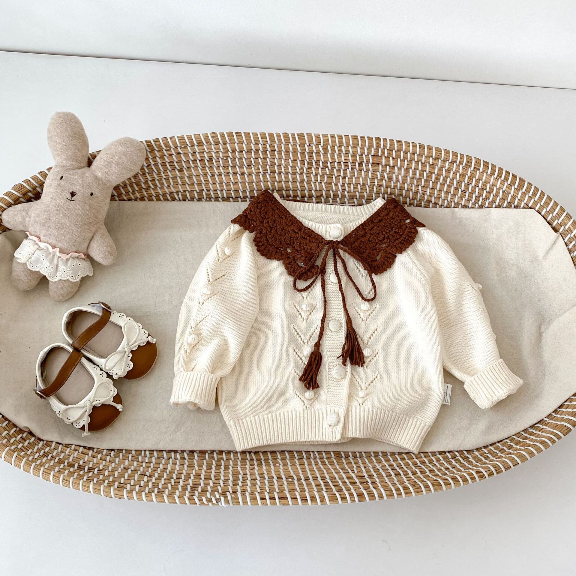 ins baby girl spring and autumn new leaf princess style girls wool knitted cardigan coat long-sleeved sweater