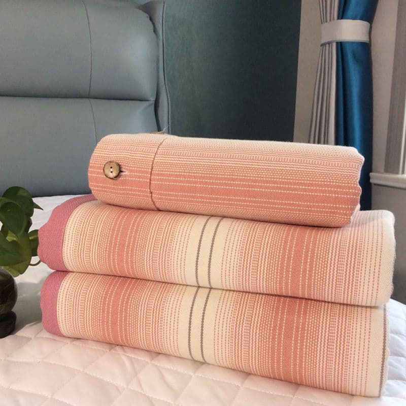 Extra Thick Coarse Cloth Cooling Mat Three-Piece Set, Thick Pure Cotton Bed Sheet, Double-Sided Densified Cotton Linen Double Air Conditioning Folding Soft Mat
