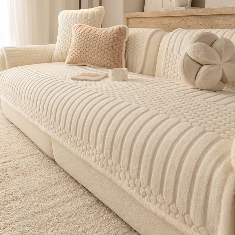 Cream Style Soft Velvet Sofa Cushion Winter New Thickened Seat Cushion Living Room Anti-Slip Flannel Sofa Cover