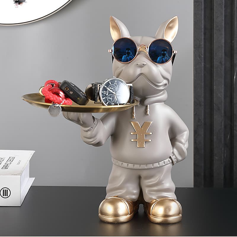 Resin Dog Statue Room Decor French Bulldog Statue Modern Desk Decoration Storage Tray Home Furnishing