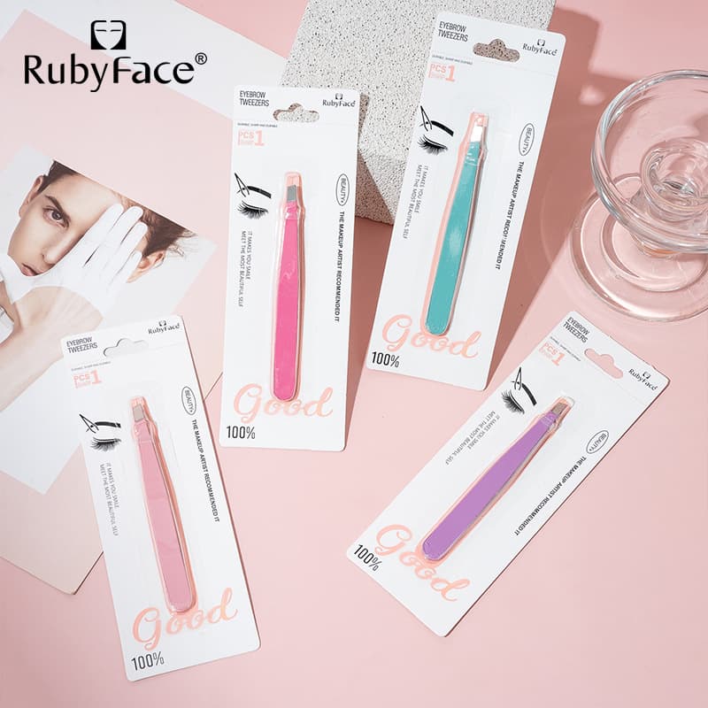 RUBYFACE In Stock Eyebrow Tweezers & False Eyelash Curler, Stainless Steel Brow Shaping & Beard Plucking Tweezers, Beauty Clamp