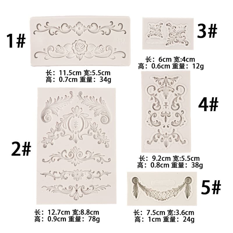 Assorted Embossed Silicone Mold Set, Resin Clay Molds, Baking Cake Chocolate Fondant Decoration Accessories