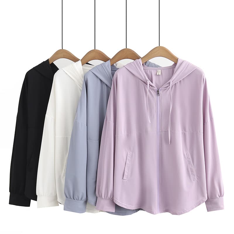 Plus size women's summer thin slimming quick-drying sun protection clothing loose breathable hooded sports jacket K2366