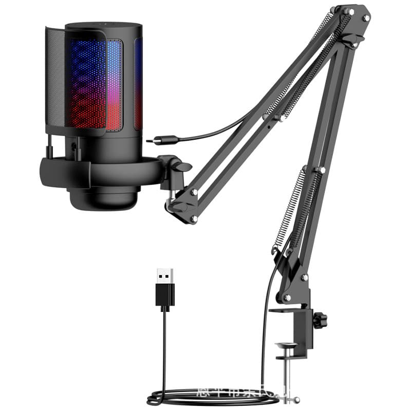 Cross-Border Bestseller ME6S Gaming Microphone USB RGB Condenser Mic for Singing