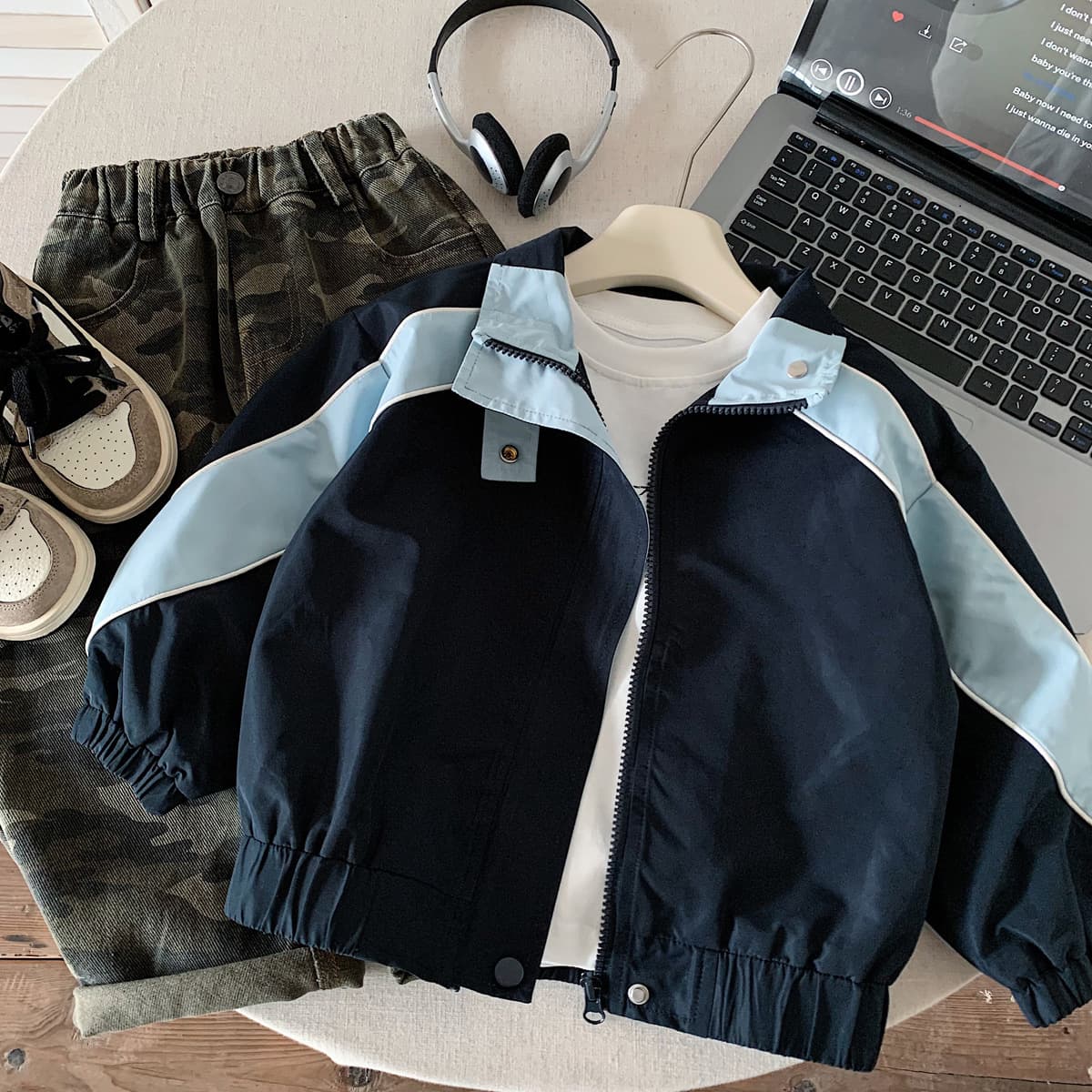 Kino Boys' Jackets Autumn Outdoor Jackets Children's Handsome Color Block Jackets Korean Style Tops Children's Clothes