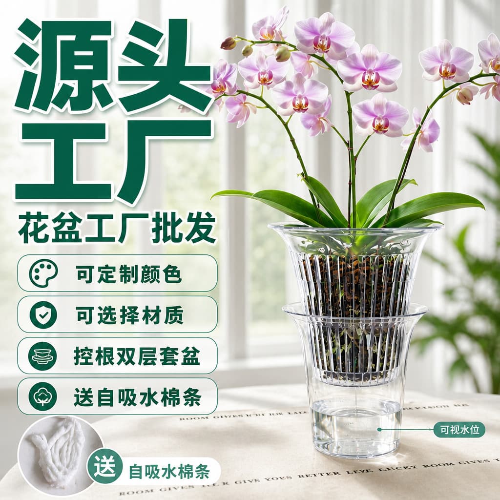 Thickened Transparent Double-Layer Root Control Flower Pot, Specialized for Phalaenopsis Orchids and Tropical Plants, Breathable Planting Pot with Large Diameter