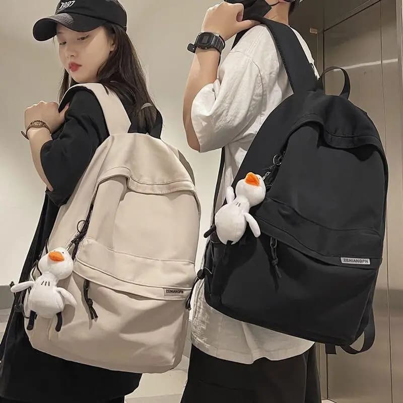 Weiyupai Backpack Travel Backpack Student Schoolbag Large Capacity Backpack with Cheerful Duck Charm