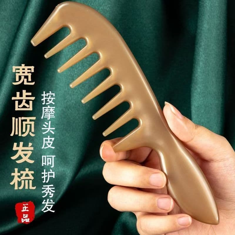 Anti-Static Thick Massage Comb Imitation Horn Meridian Comb for Scalp Detox Wide-Tooth Scalp Meridian Curly Hair Comb Home Use