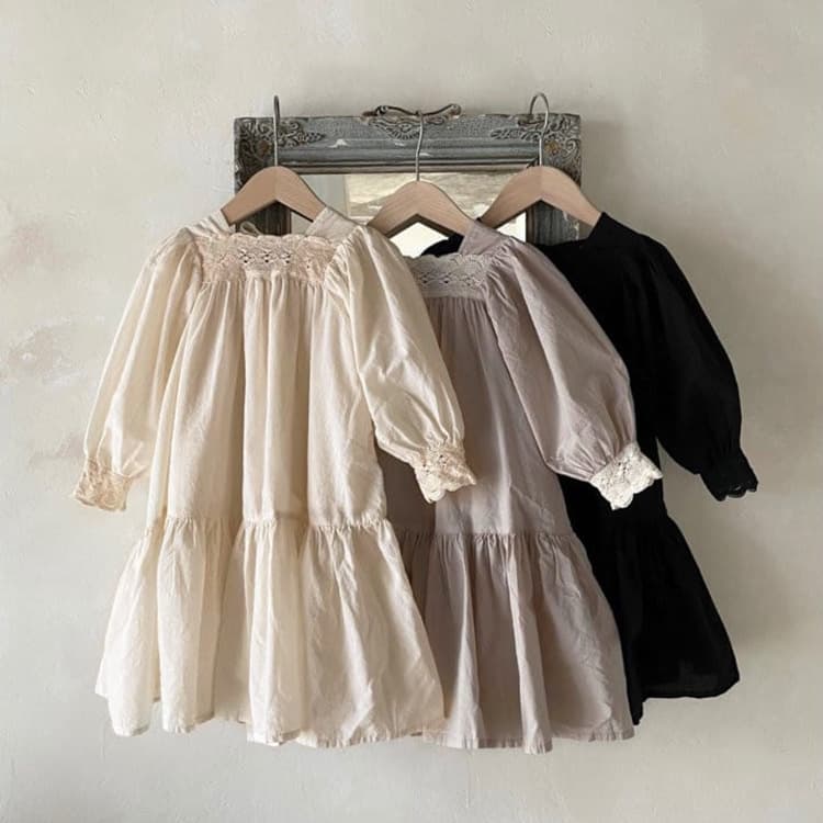 Girls' Elegant Lace Collar Puff Sleeve Dress Korean Style Autumn Princess Dress Baby Girl Long Dress