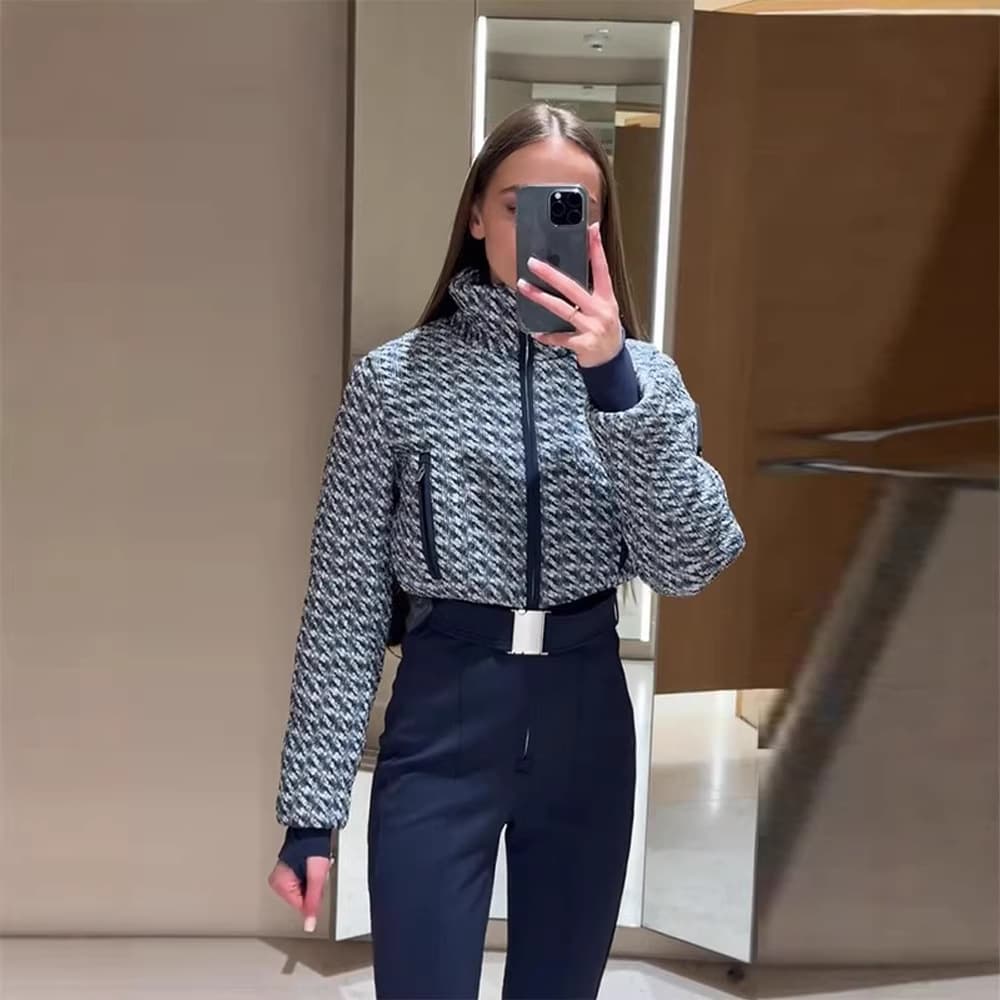 ZA AliExpress Hot Selling 2025 Cross-Border European and American Women's Winter Patchwork Belt Ski Padded Jumpsuit Thick Cotton Coat