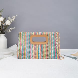 2025 new summer woven straw beach bag, trendy woven handbag for women, fashionable chain crossbody bag
