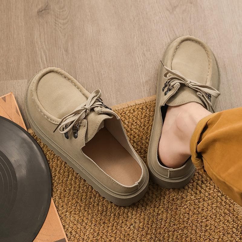 2025 New Retro Closed-toe Half Slippers Men's Lace-up Slip-on Versatile Thick Sole Leisure Outdoor Trendy Shoes