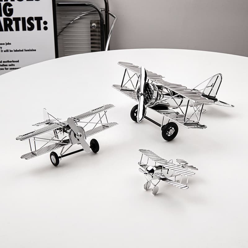 Vintage Airplane Model Ornament Home Living Room Display Cabinet Study Decoration Boy Gift Light Luxury Metal Airplane Figurine