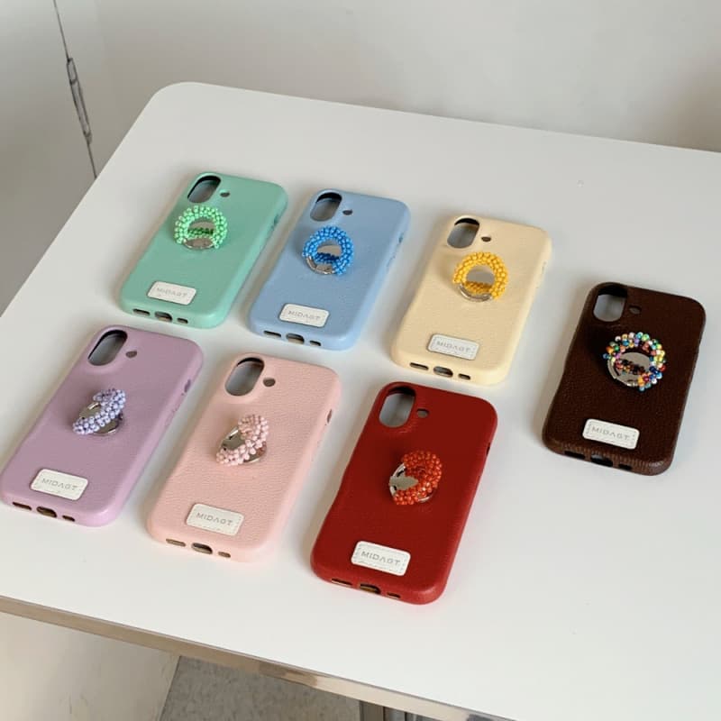 Bead Ring Holder Phone Case Compatible with Apple 16/15PRO Simple Solid Color Case for iPhone14/13PRO