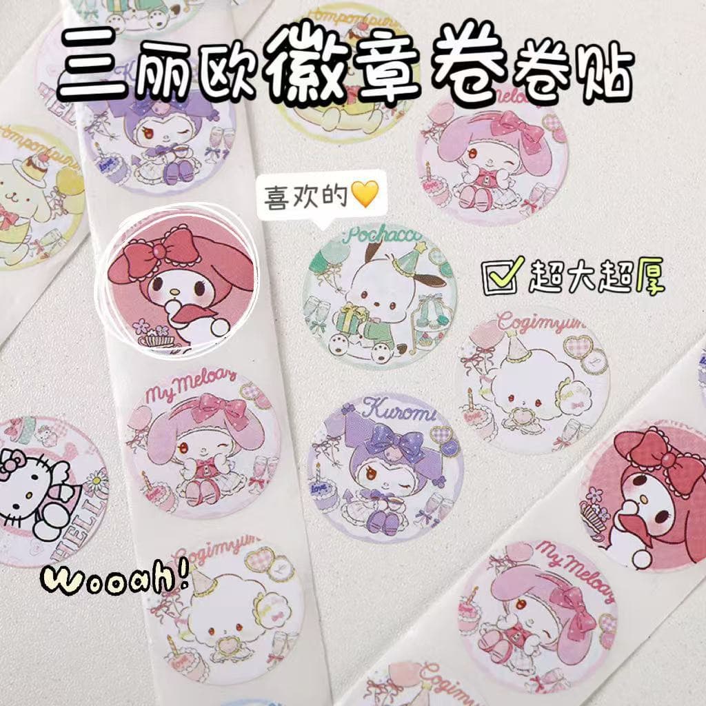 500 Sanrio badge roll stickers cartoon cute healing high-looking diy decorative handbook stationery stickers