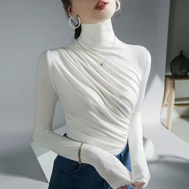 2025 Ruched Design High Neck Base Layer Top for Women Autumn Winter Inner Wear Slimming Bodycon Sleeveless Top with Tag Brushed