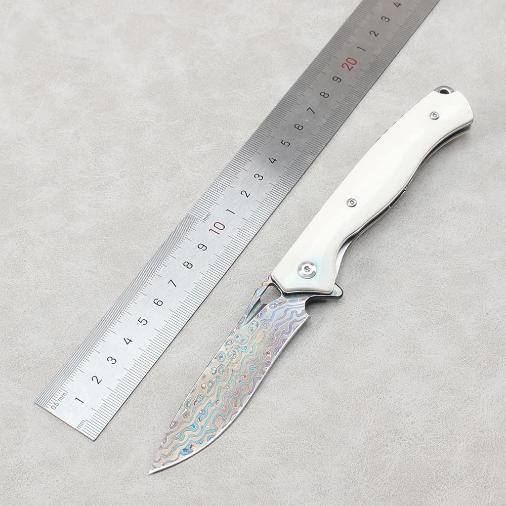 New No-core Damascus Folding Knife Fire Craftwork Ox Bone Handle Exquisite Gift Folding Knife Fidget Knife