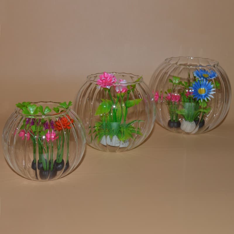 High Borosilicate Glass Vase, Transparent Vertical Stripe Mini Landscape, Hydroponic Plant Algae Fish Tank Desktop Decor