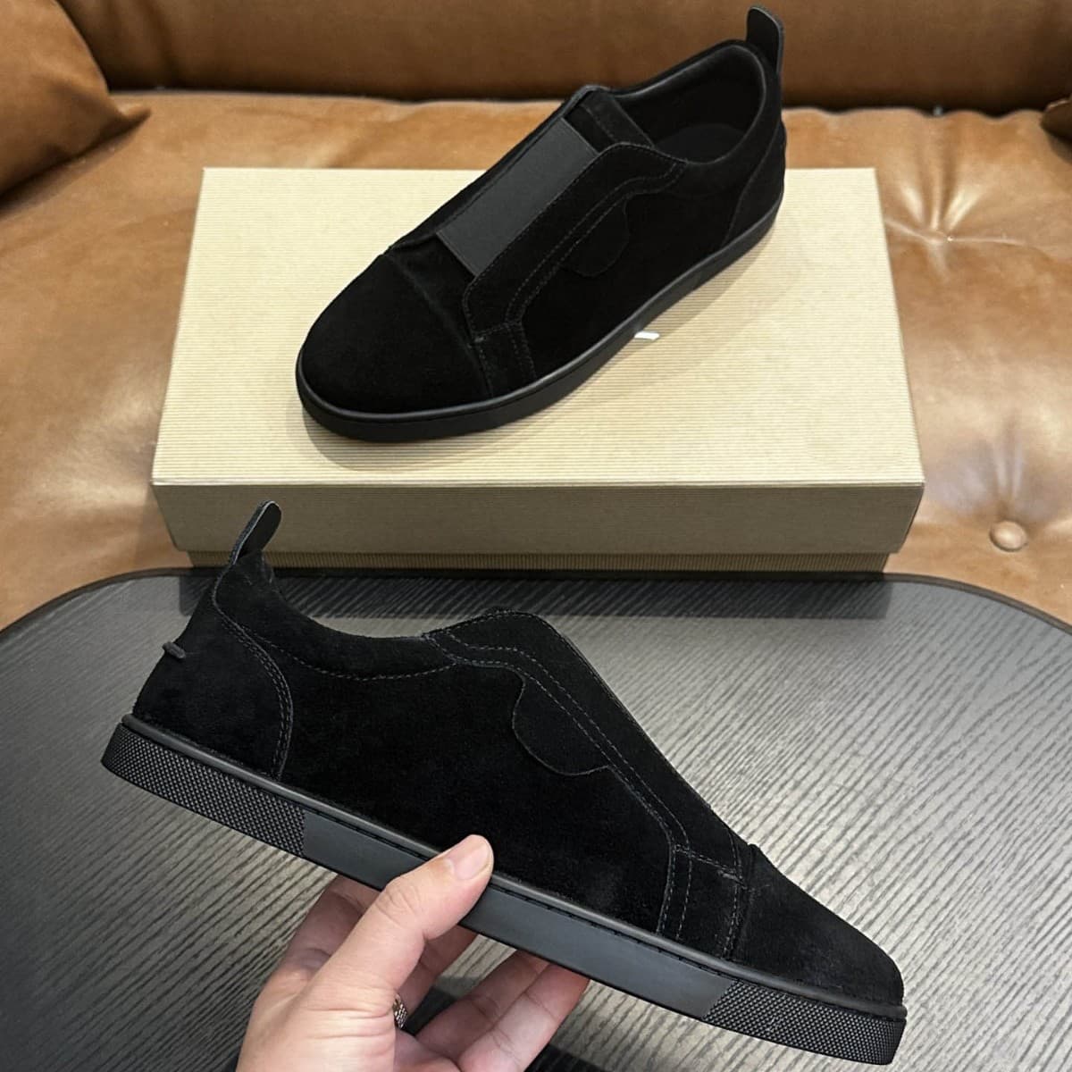 Christian Loubouti Cross-Border Casual Men's Shoes Slip-On Genuine Leather Comfortable Versatile Premium Men's Shoes