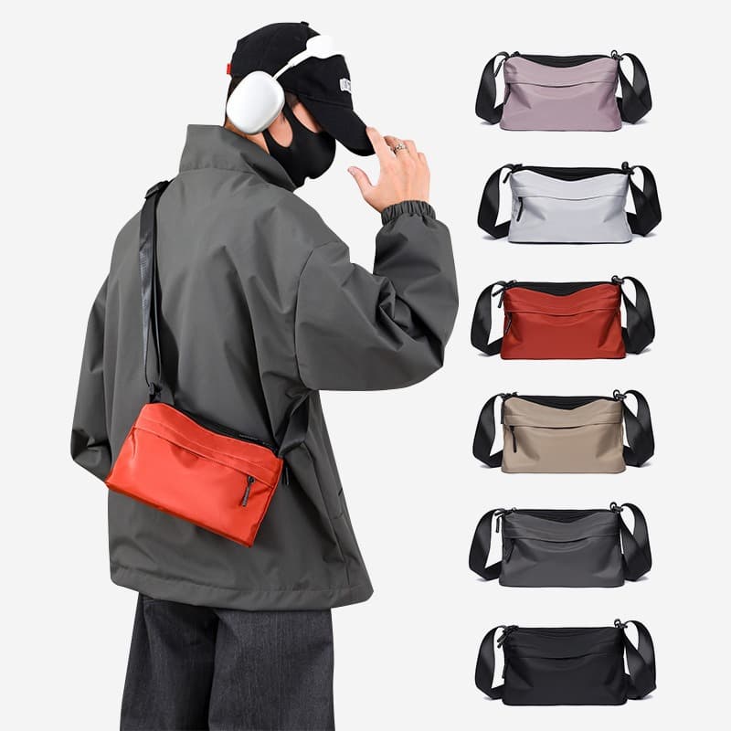 Men's casual water-resistant gym bag, durable small mobile phone bag, trendy and versatile commuter crossbody travel bag.