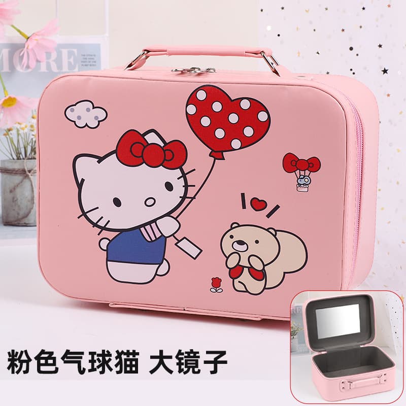 Sanrio Large Capacity Makeup Brush Cosmetic Case Gift Storage Box with Mirror High Appearance Portable Cartoon Makeup Bag