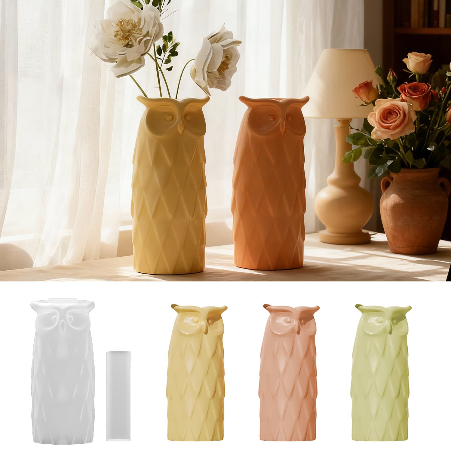 DIY owl light luxury vase glue mold home dried flower ornaments plaster vase mold cross-border exclusive supply
