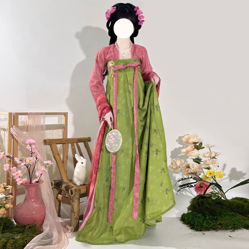Original New Hanfu Women's Set Restoration Tang Dynasty Style Printed High-Waist One-Piece Perforated Spring Summer Daily Hanfu for Women