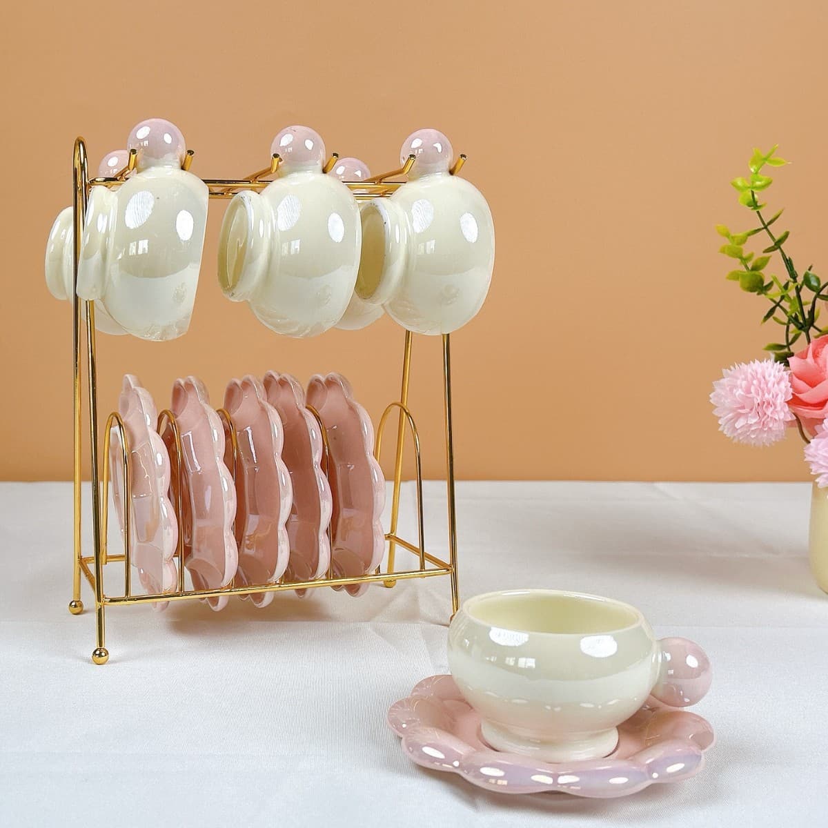 High-appeal cute minimalist coffee cup and saucer set, pearl coffee cup set, cross-border supply factory direct