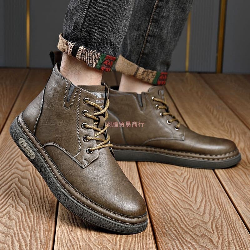 Martin Boots Men 2025 New Flat Slip-resistant British Autumn Winter Soft Sole Work Shoes Genuine Leather High Top Anti-cold Leather Boots