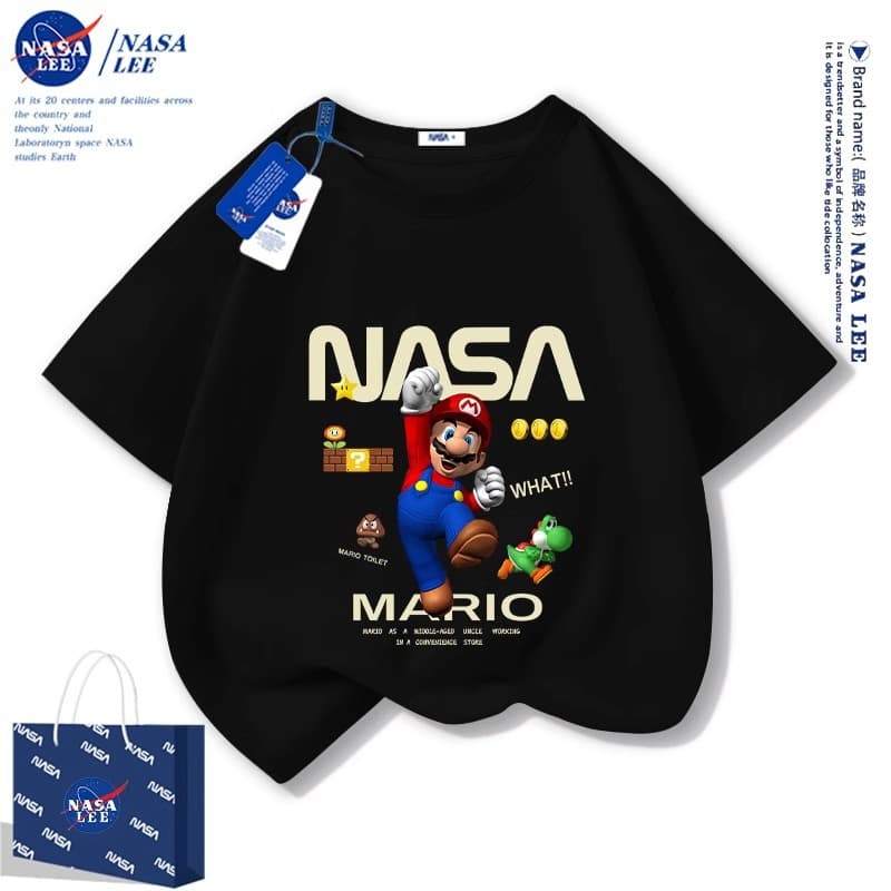 NASA Boys T-Shirt Short Sleeve Summer 2025 New Mario Kids Cotton Tee for Middle and Older Children Wholesale