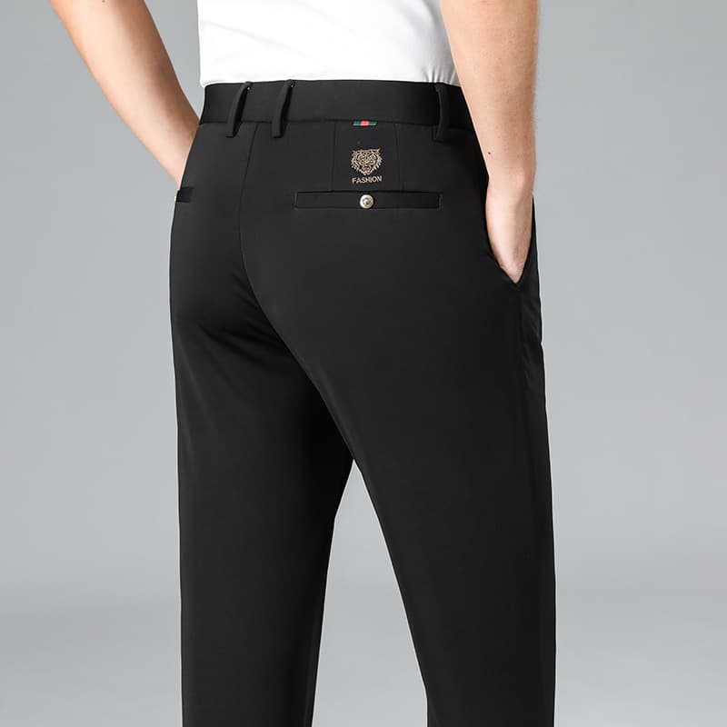 Men's Autumn and Winter Stretch Casual Pants, Four-Way Stretch Straight-Leg High-Elastic Smooth Pants for Middle-Aged Men, Solid Color Business Dress Pants