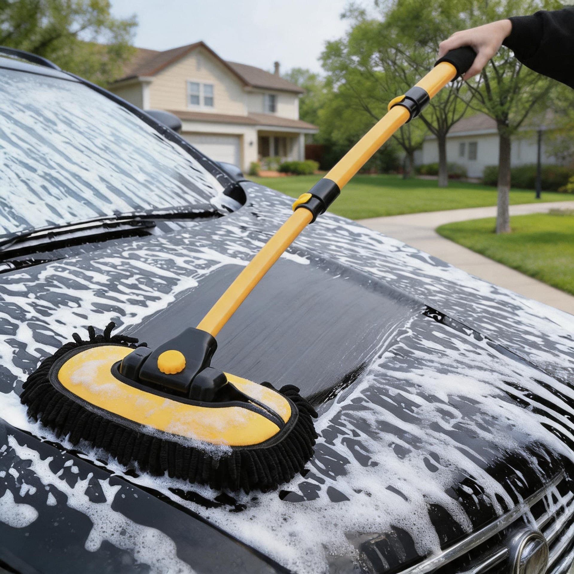 [Cross-border] Bent-handle Car Wash Mop Car Cleaning Tool Soft Bristle Long Extendable Car Wash Brush